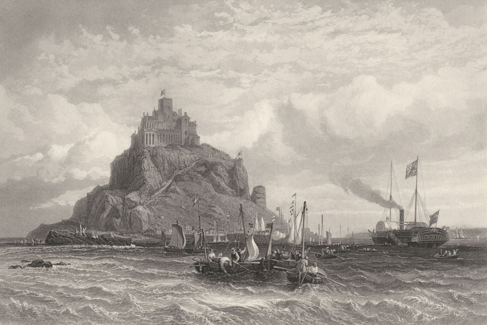 CORNWALL. Royal Yacht, Mount St Michael c1870 old antique print picture